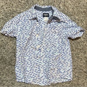Boys Shark Button Up Shirt 5T Osh Kosh B’Gosh White Blue